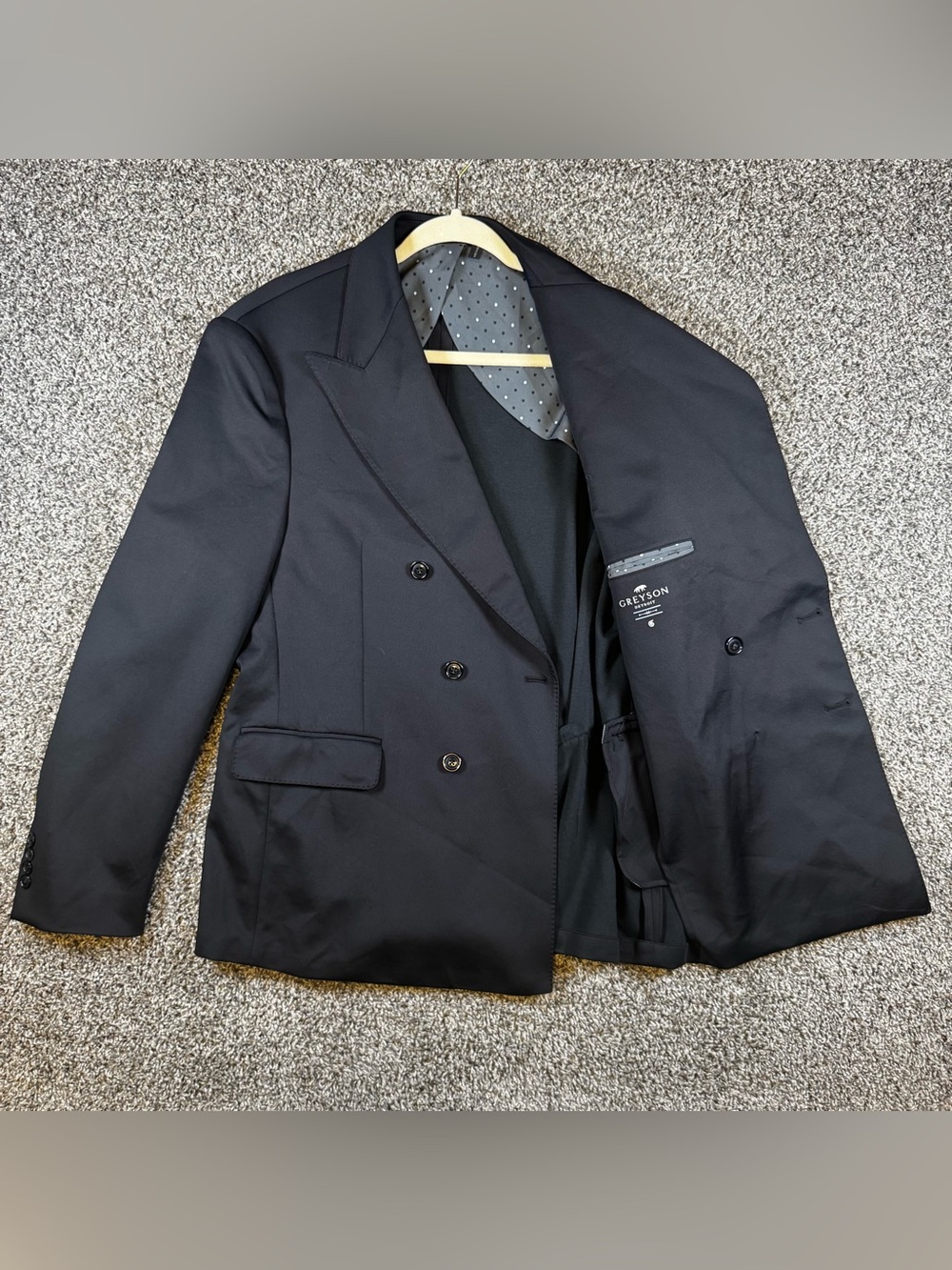 Greyson Mens 44 Sequoia Black Double-Breasted Performance Blazer Tailored
